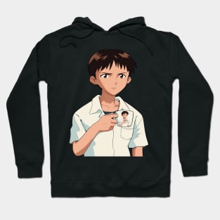 Shinji Holding a Mug HD (Shinji holding a Shinji Mug) Restored image Neon Genesis Evangelion Hoodie